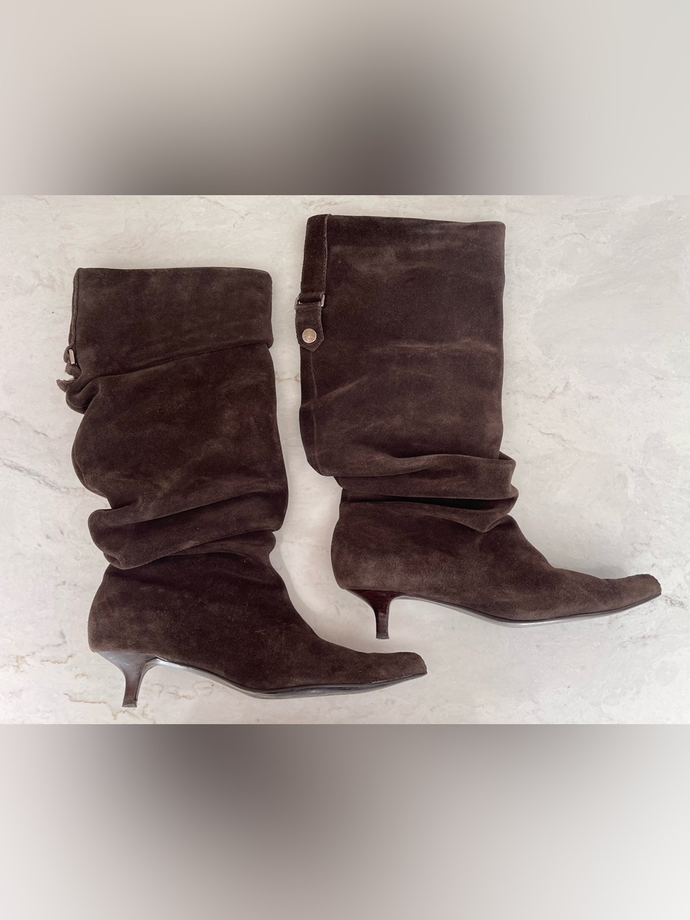 ZiGi New York Brown Suede Slouchy Pull-On Mid-Calf Tall Boots Kitten Heel Size 6